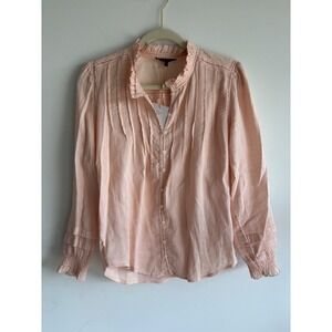 Quince Organic Textured Cotton Peasant Blouse Ballet Slipper Pink XS NEW